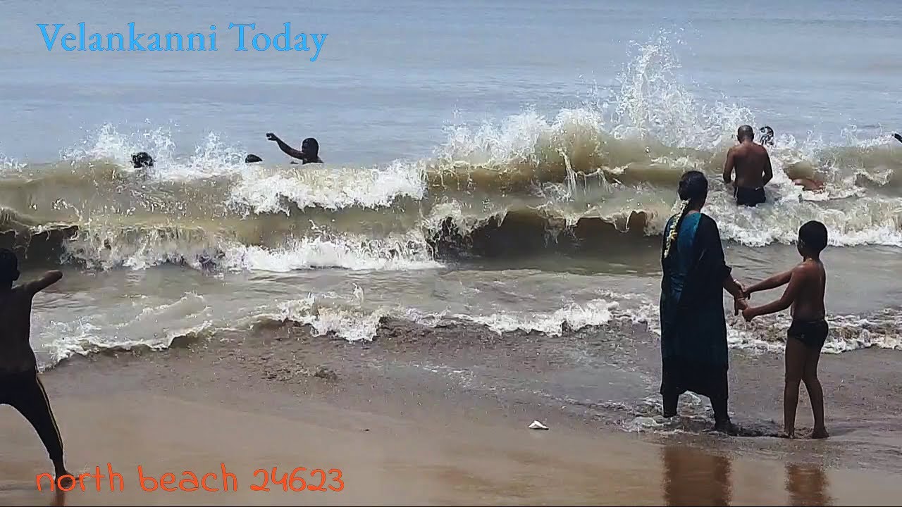 சனிக்கிழமை /அலை சீற்றத்தால் காணாமல் போன  வேளாங்கண்ணி கடற்கரை  24623/velankanni beach 10 feet waves