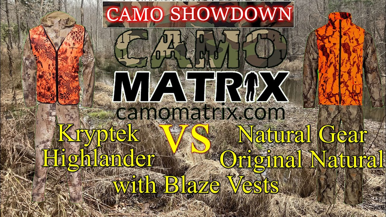 Compare Kryptek Highlander Vs. Natural Gear Original hunting camo w/ simulated deer vision and BLAZE
