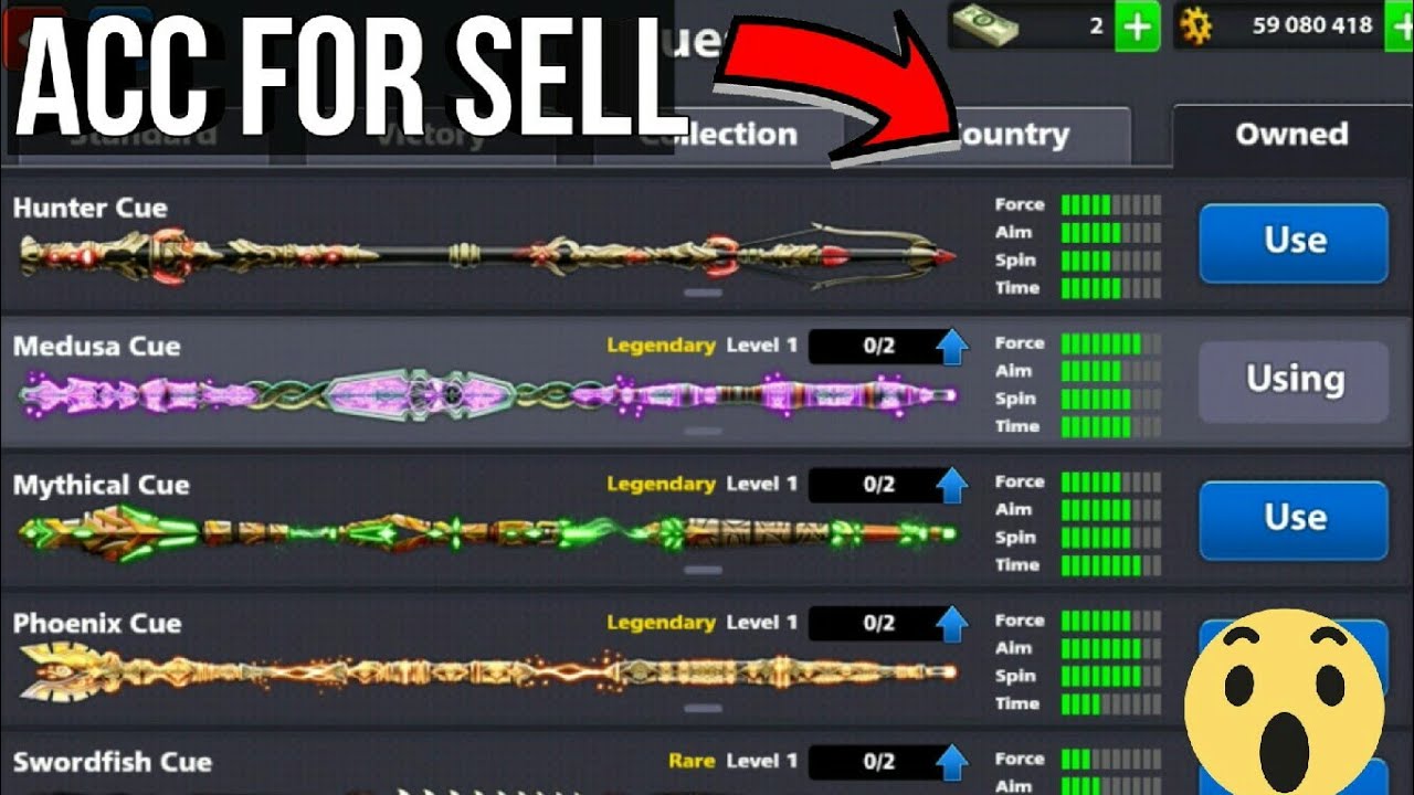 8 Ball Pool Legendary Cues Account For Sell | With Pool Fanatic Cue