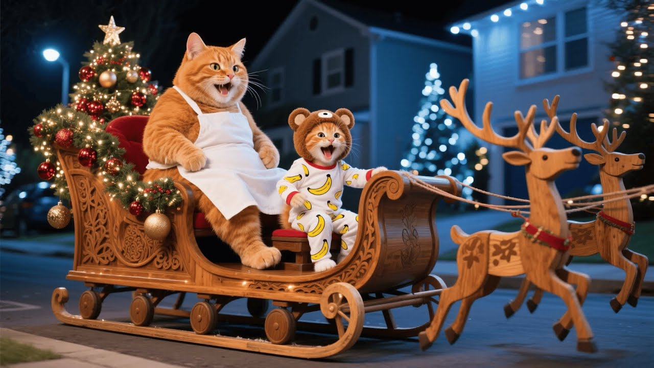 Ginger Kitten and Mama Cat Dress as Santa to Bring Christmas Gifts to All the Stray Cats 🎅🐾