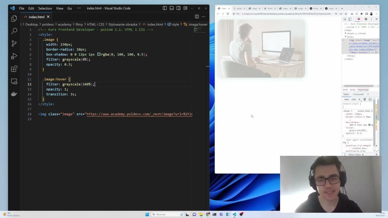 Kurs HTML i CSS odc. 3 - stylowanie obrazka (tag img) (S1E11)