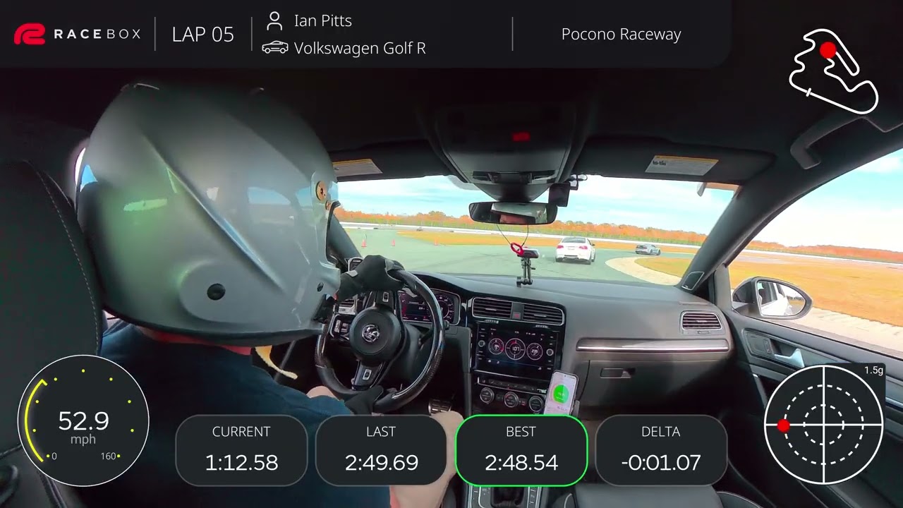 Pocono Raceway N/S Option 5 - 2019 Golf R Best Lap with Racebox data overlay 