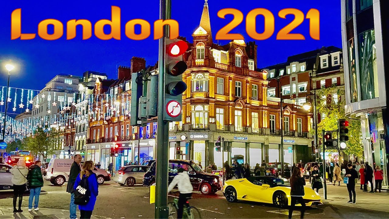 London’s Oxford Street Christmas Lights 2021 | London West End Night Street Walk - 4k HDR