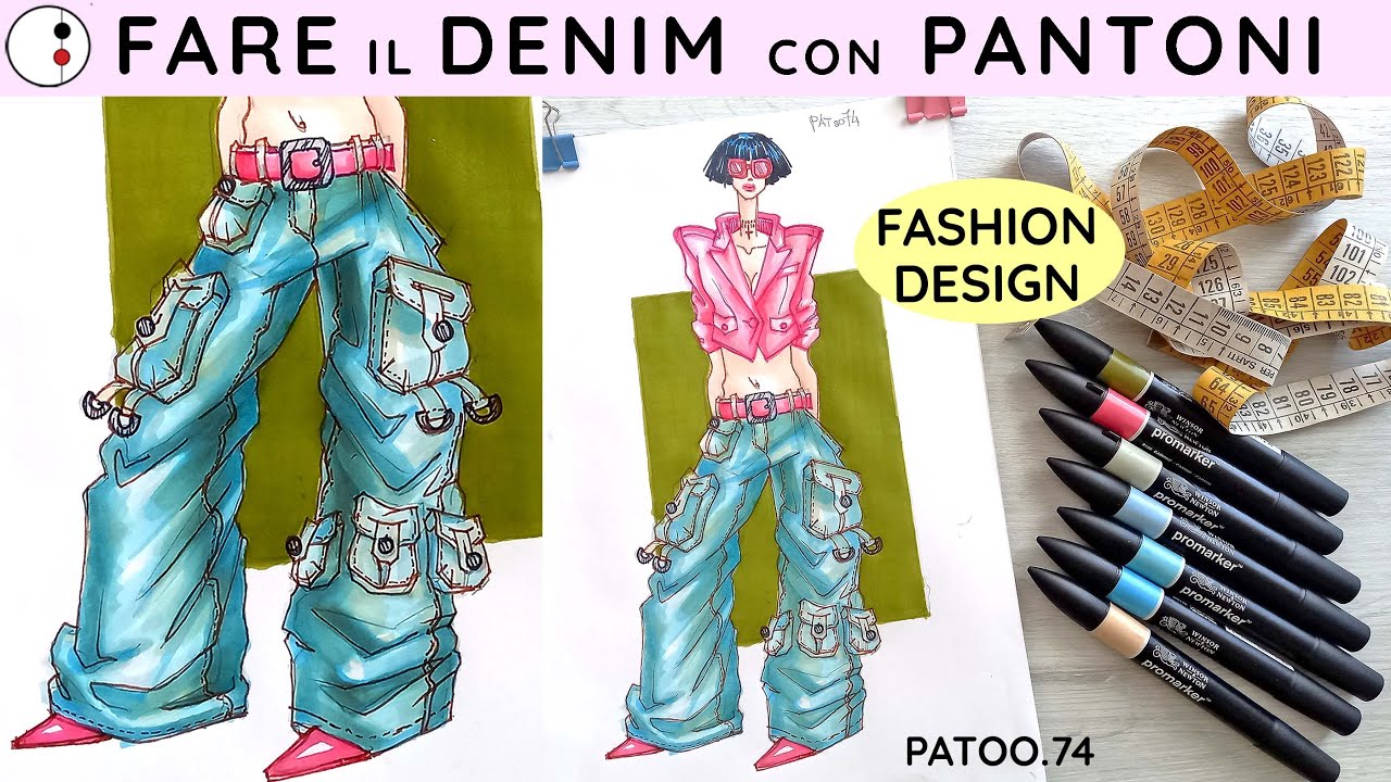 Denim Pantalone Baggy e Blazer Cropped con PANTONI Figurino per Fashion Design | Patoo 74