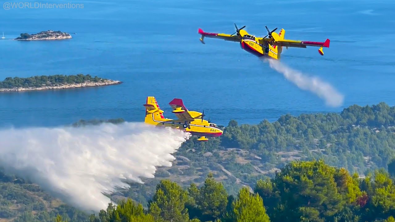 3x CROATIAN CANADAIR CL-415 + 2x AIRTRACTOR AT-802 - Fighting Forest Fire on Murter island