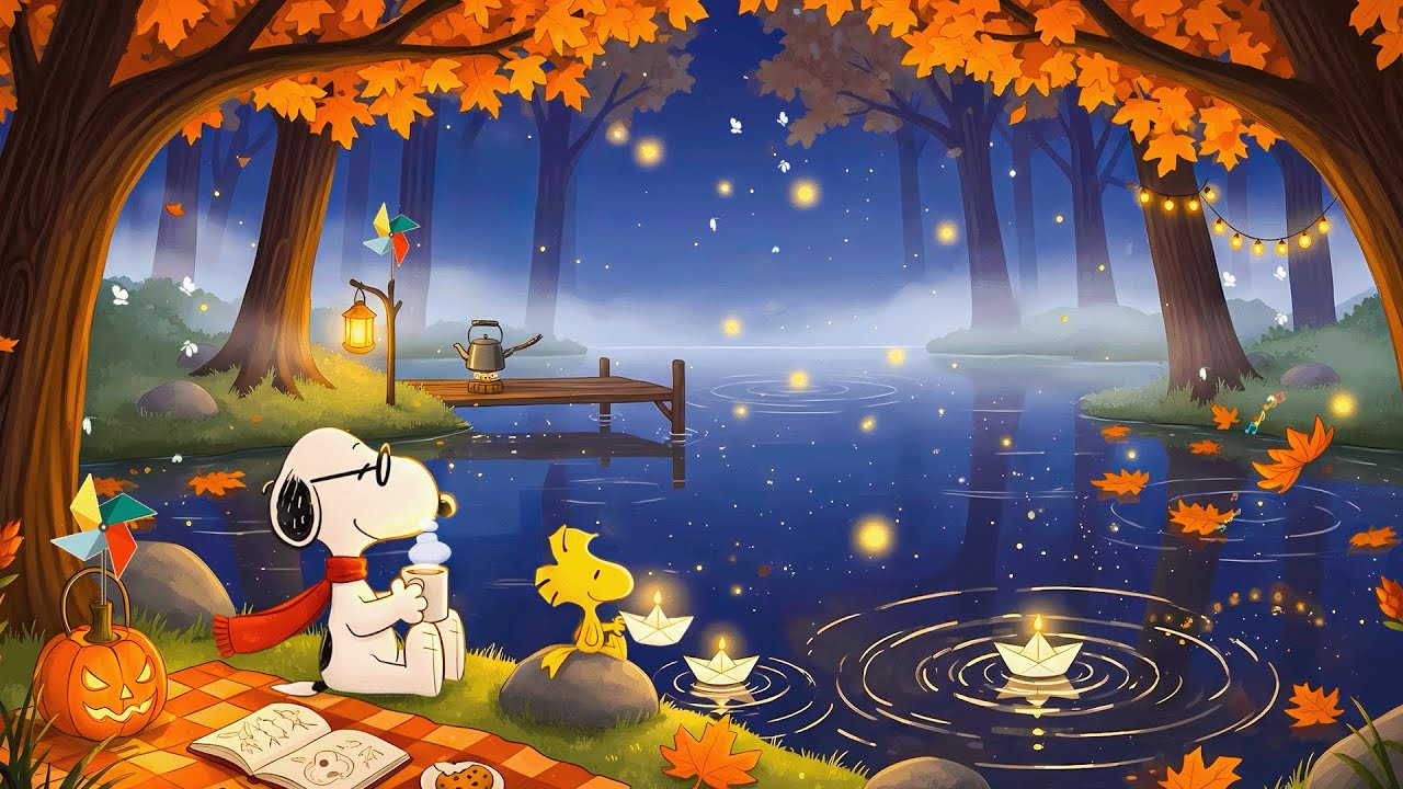 Snoopy's Autumn Cozy Night 🍂☕ Calm Lofi Beats for Study & Relax 🎶 Lofi Chill for Study Time