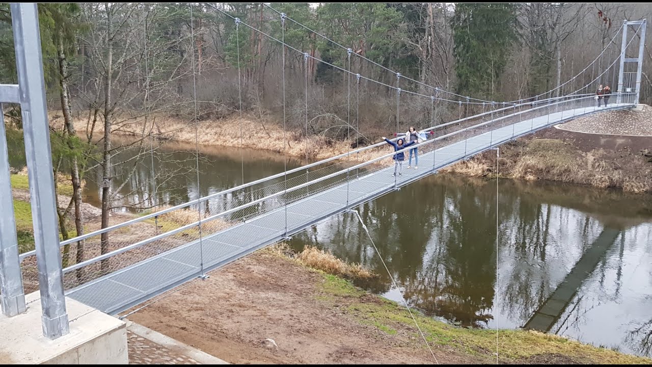 Temporary bridge installation for new pedestrian bridge over the river