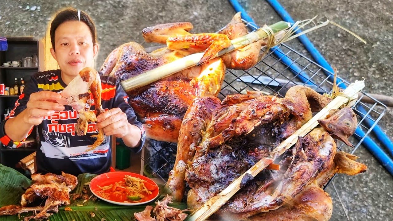ไก่ย่างปลาร้า ส้มตำปลาแดกต่อน ทำระบบน้ำสวนลุงเด่น