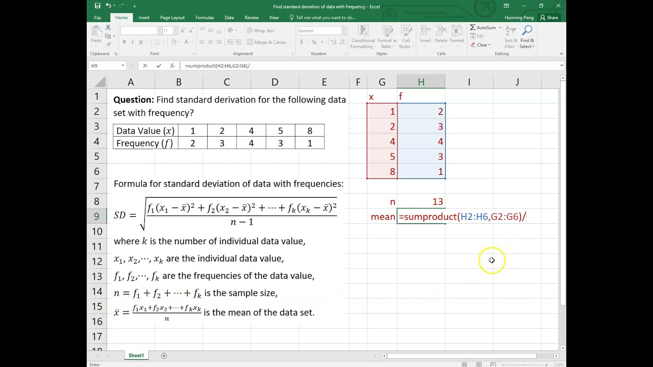 Find Standard Deviation of Data with Frequency Using Excel