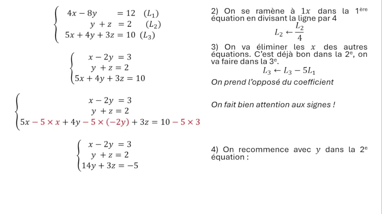 Le pivot de Gauss sur un système d'équations