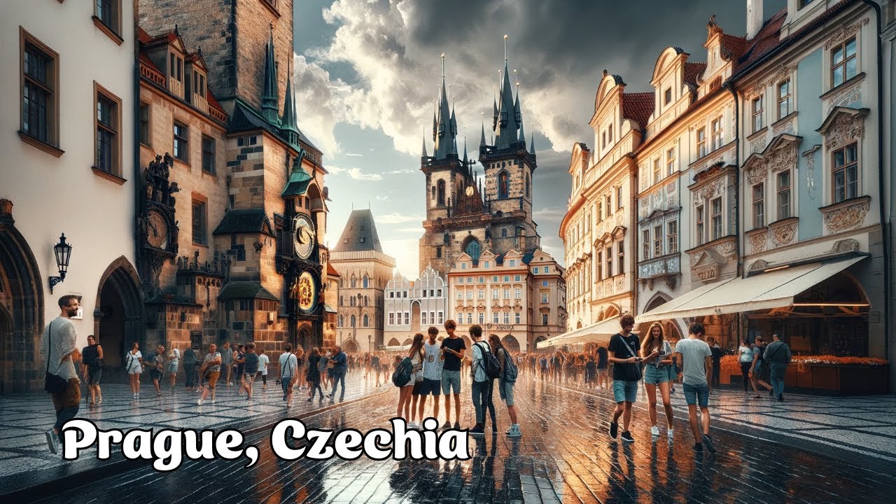 Prague summer walk, Czech Republic - 4K 60fps - started in the rain with dramatic sunset