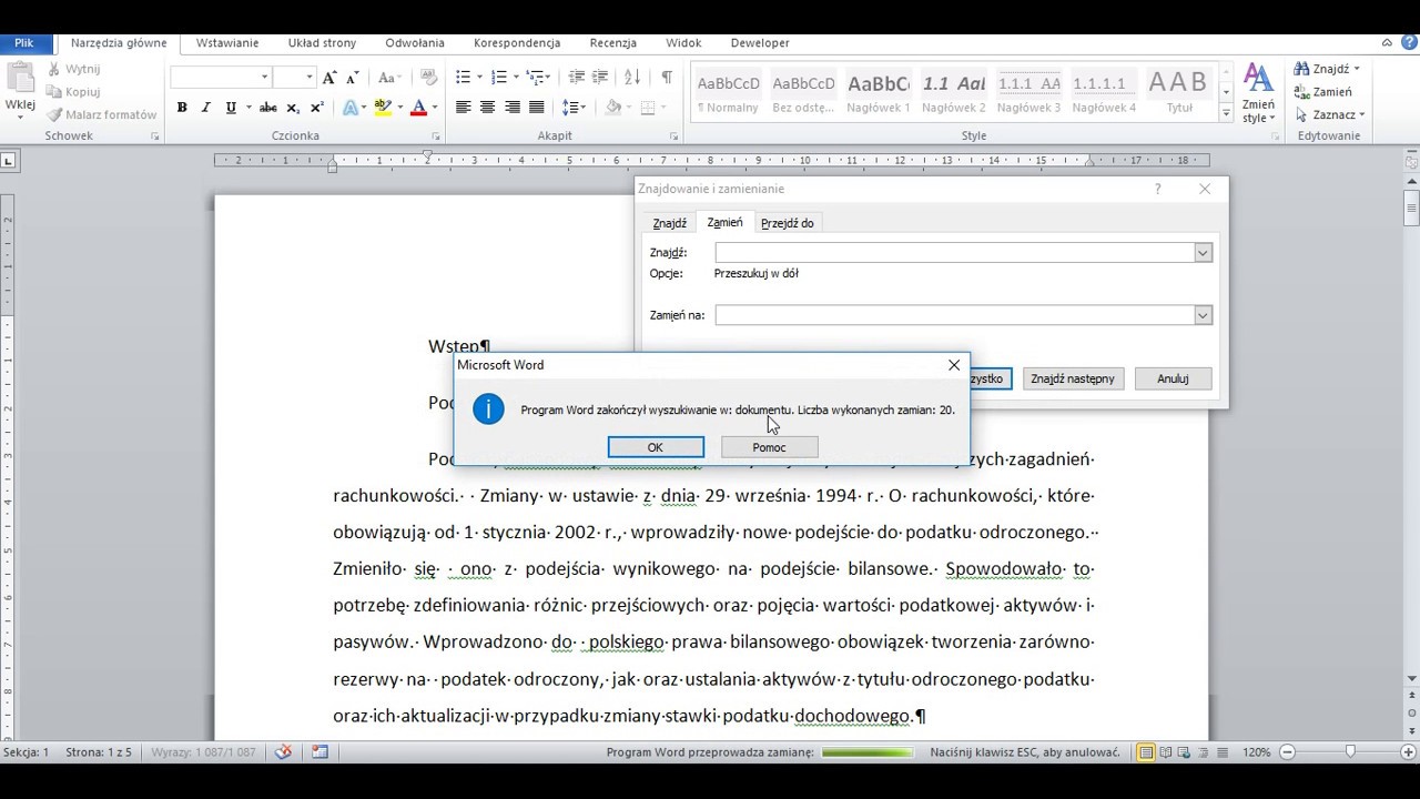Word - Podwójne spacje między wyrazami