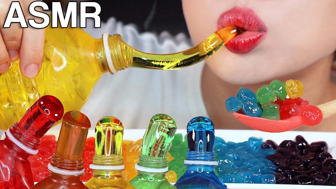 ASMR Rainbow Honey Jelly Syrup Jelly Tapioca Pearls 무지개 꿀젤리, 물젤리, 타피오카펄 먹방 Eating Sounds Mukbang