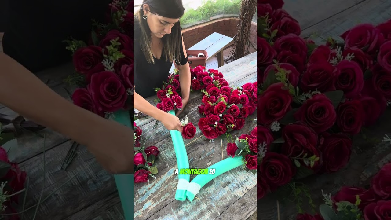 Criando Coração Decorativo com Macarrão de Piscina e Rosas Vermelhas Permanentes