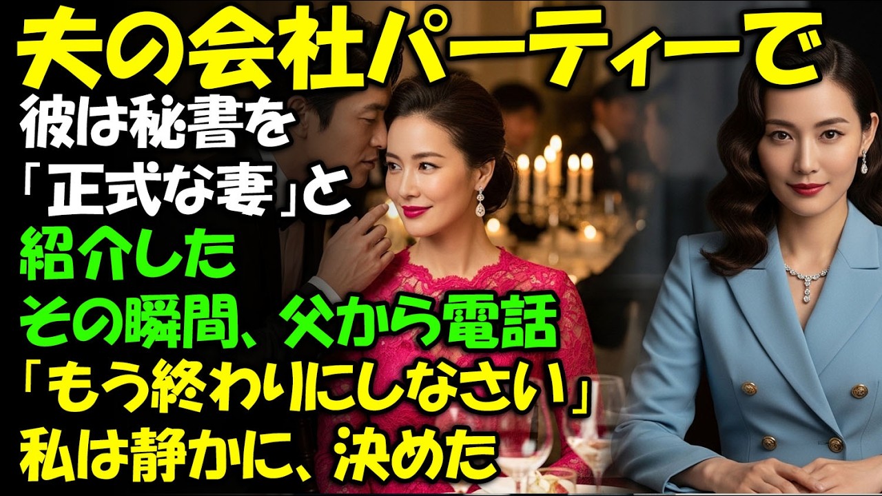 夫の会社パーティーで、彼は秘書を「正式な妻」と紹介した——その瞬間、会長である父から電話が入った。「もう終わりにしなさい」