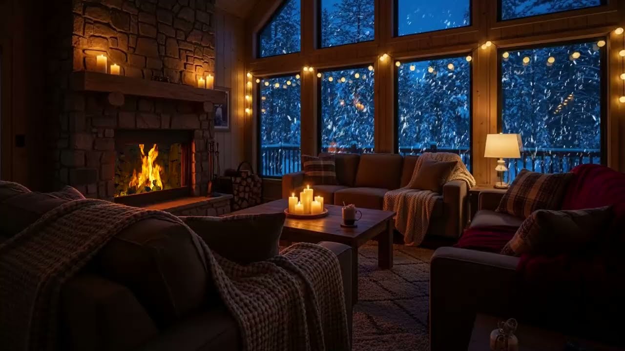 Relaxing Snowfall and Fireplace Sounds: Cozy Winter Ambience for Sleeping and Relaxation