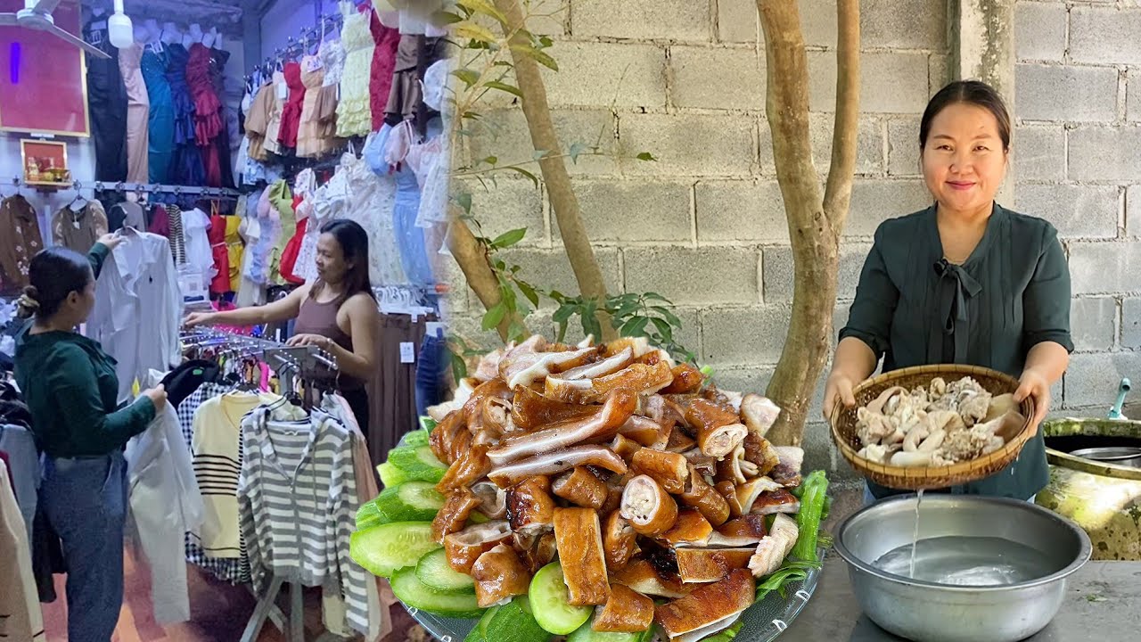 Shopping for New Clothes Today +Cooking Delicious Phak Lauv Pork Intestines | Daily Life in Cambodia