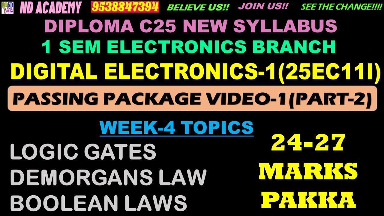DIPLOMA C25 DE-1 PASSING PACKAGE VIDEO-1-PART2 |25 MARKS COVERED |WEEK-4 |25EC11I |25CS11I |EC |CS