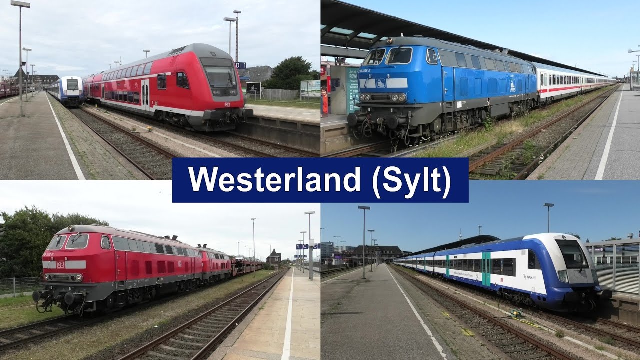 Bahnverkehr in Westerland(Sylt) mit Baureihe 218, Doppelstockwagen, Intercity, Sylt Shuttle uvm.