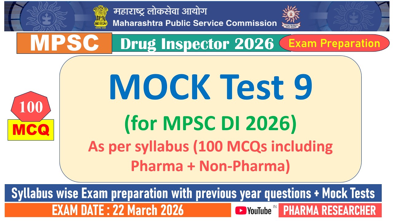 Mock test 9 for MPSC DI 2026 Exam Preparation as per syllabus #mpsc #druginspector #mocktest