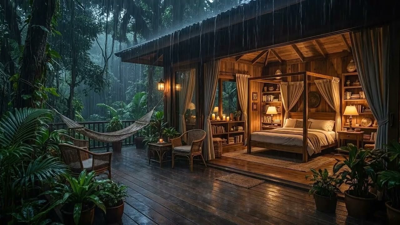 Soft Night Rain in the Deep Forest Cabin 🌲 | Relax & Fall Asleep Fast