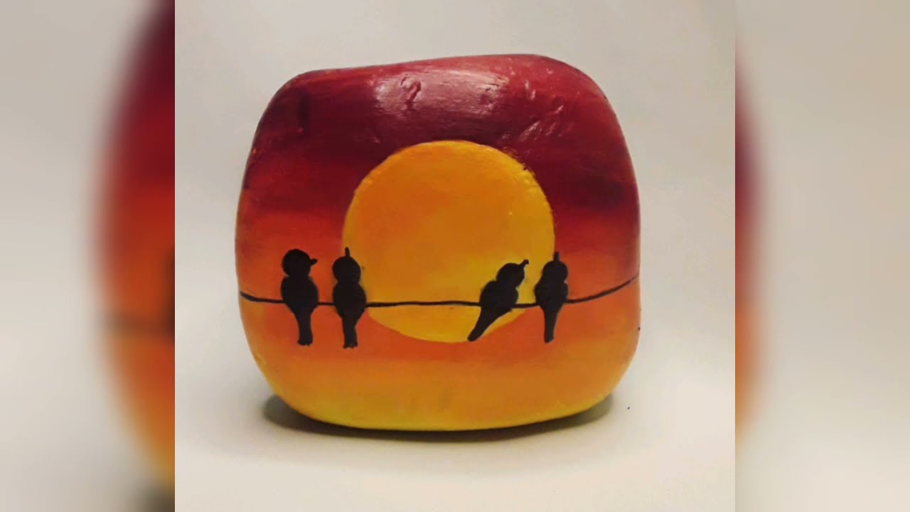 Birds Sitting on Wire | Acrylic Painting | Step by Step Easy Tutorial Of Birds On Stone