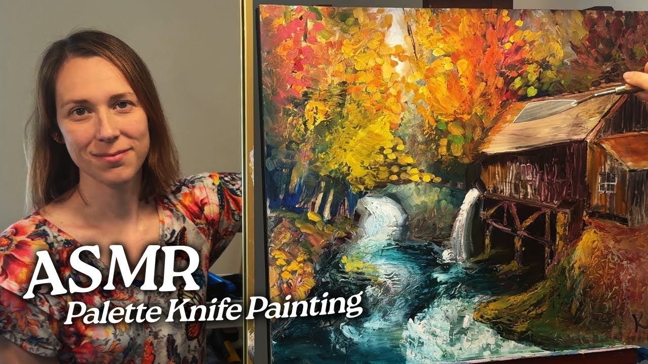 ASMR Palette Knife Painting: Rustic Autumn River (Soft Spoken, 2 Hours)