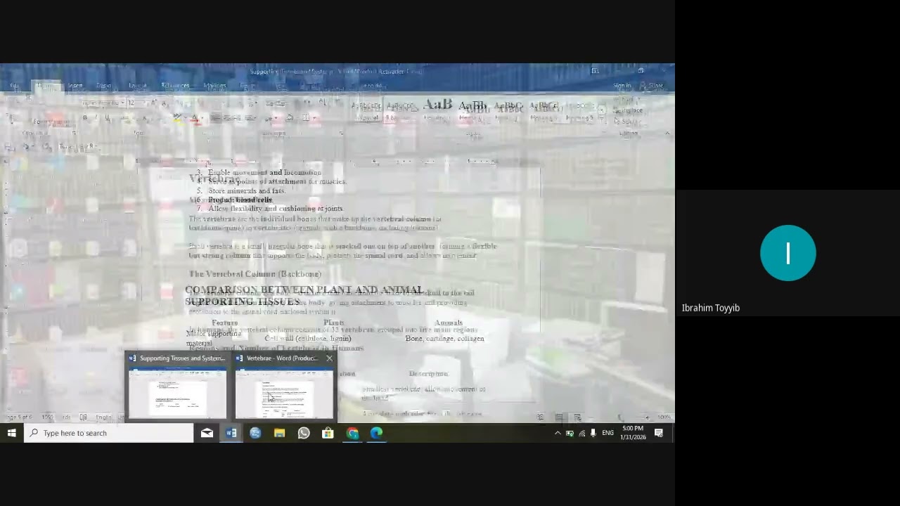 BIOLOGY (SUPPORTING TISSUES AND SYSTEMS IN ANIMALS) UTME FREE CLASS 4