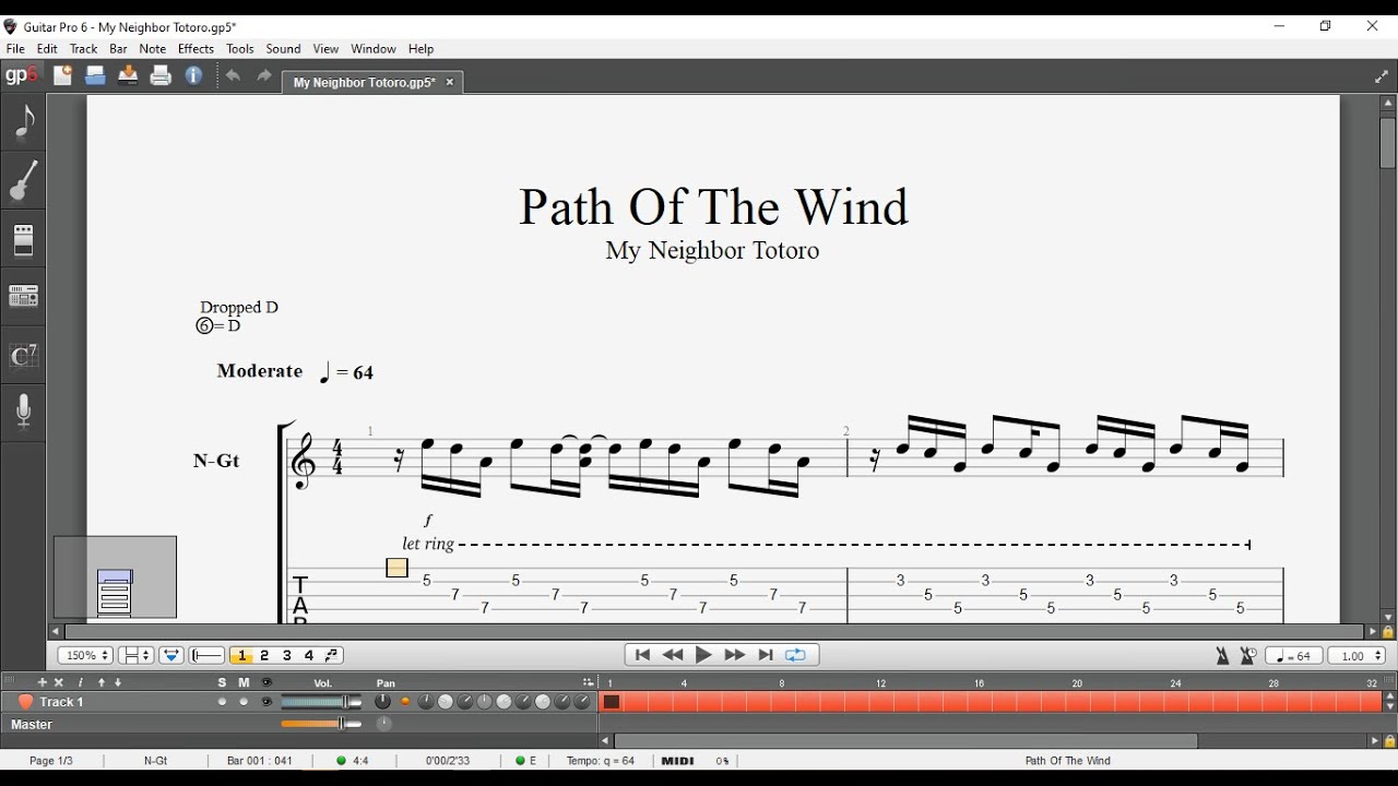 Guitar tab Path Of The Wind - My Neighbor Totoro