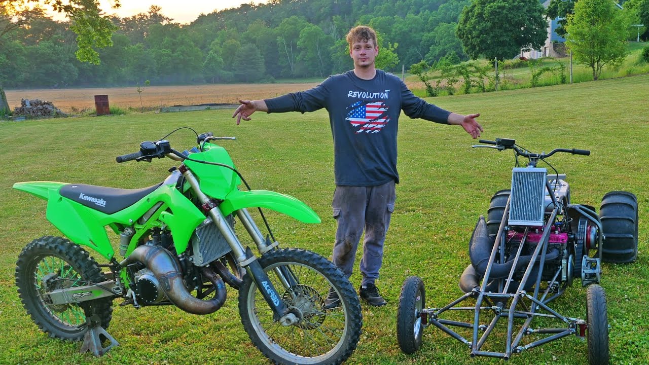 100hp Banshee Dirtbike VS. 100hp Snowmobile Drag Quad!