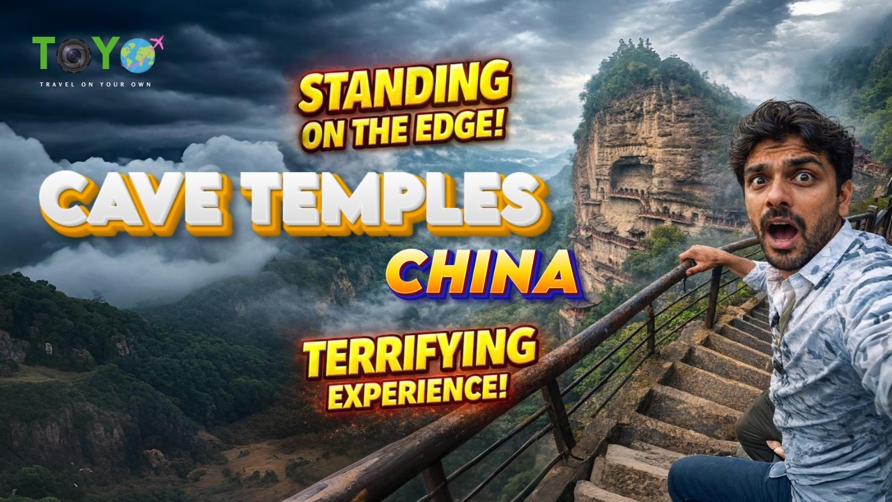 Dangerous Hiking on Majjishan Grottos Caves-Hanging Stairs on Mountain-Indian in China-Epi 4