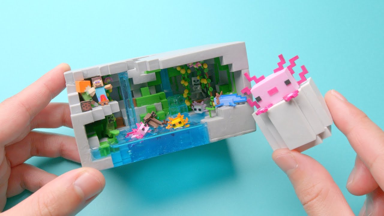 Я сделал миниатюру Minecraft Lush Cave с Axolotls