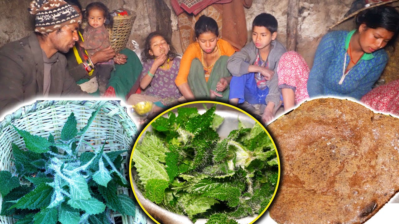 dharme family cooking nettle curry and bread || village organic food @ruralnepall