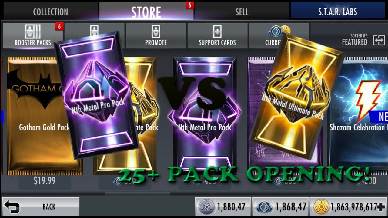 Injustice Mobile MEGA 25+ Nth Metal Pack OPENING || Pro VS Ultimate Packs || Which are Better?