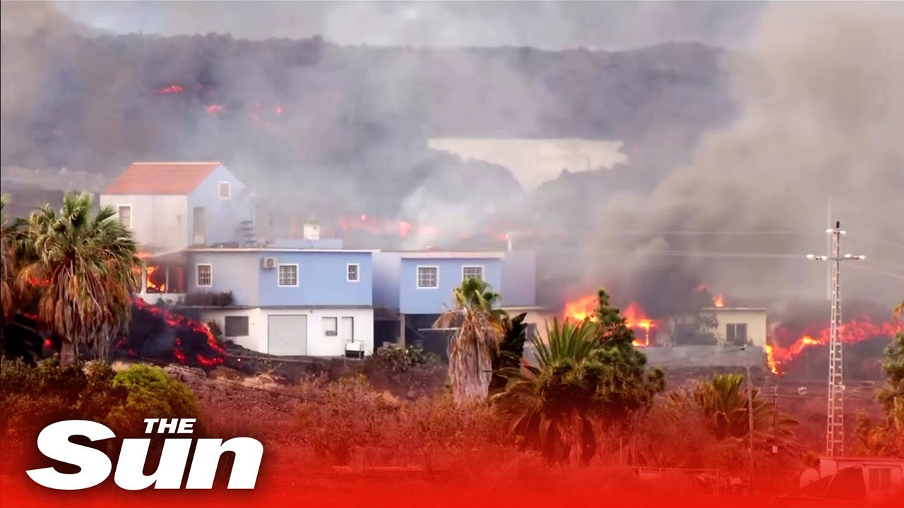 Houses engulfed by lava in La Palma's Tajuya town as volcano continues erupting