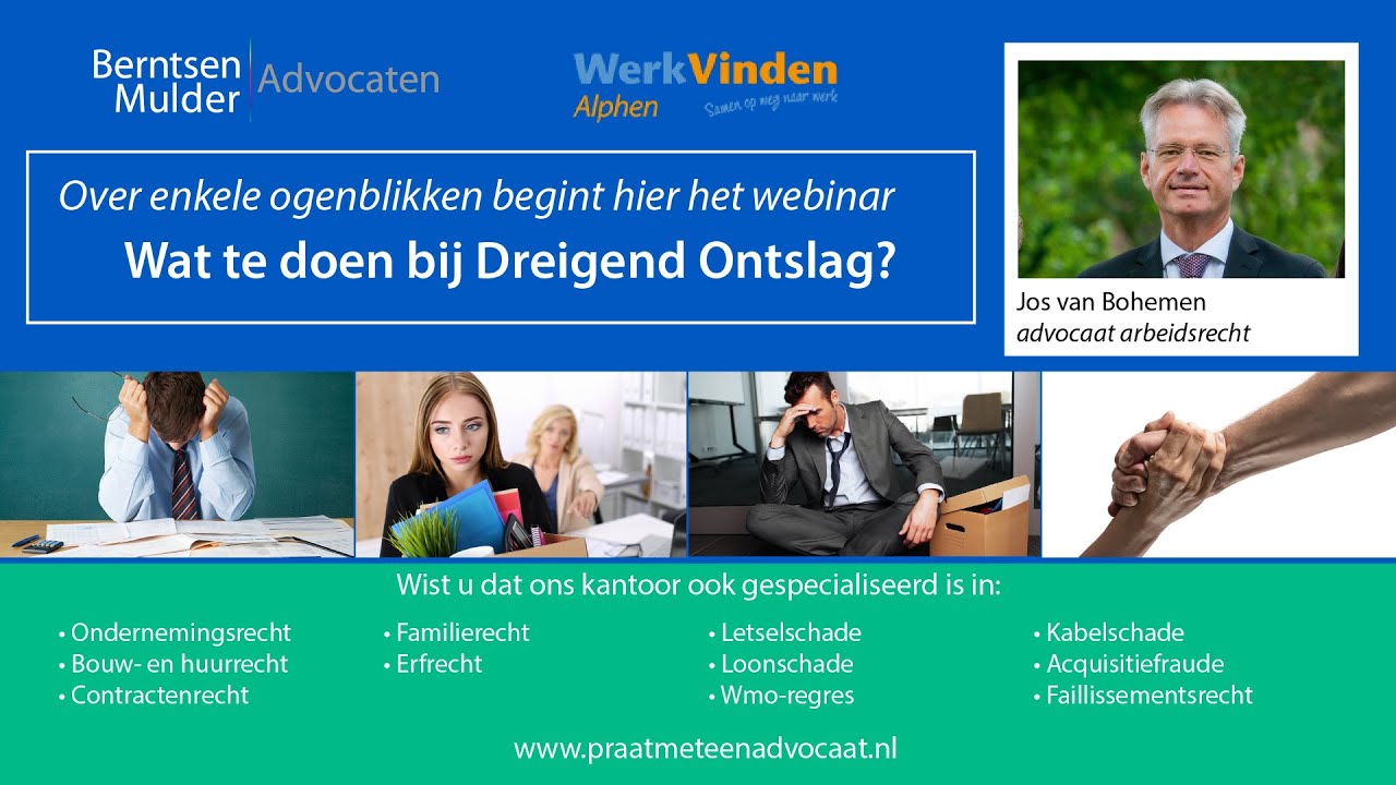 webinar Dreigend Ontslag | maart 2021 | advocaat Jos van Bohemen