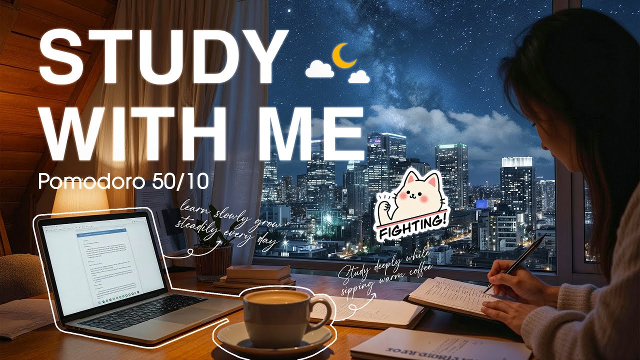 3-HOUR STUDY WITH ME 🌌 At Late Night | 🎹 Calm Piano Music | Pomodoro 50/10