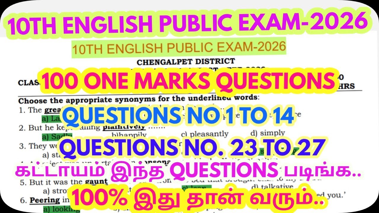 10Th English Public Exam-2026-100 One Marks - Synonyms, Antonyms,Tense Voice, Linkers@GRSUCCESSSTC 