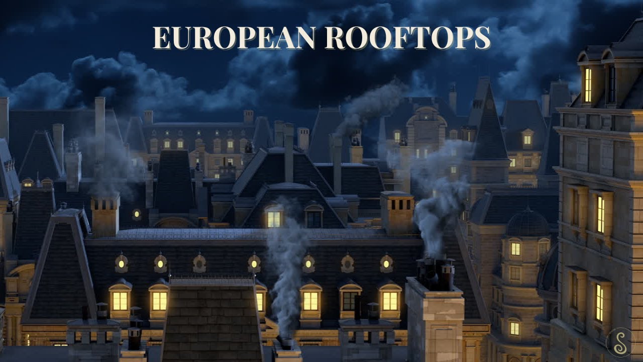 European Rooftops at Night | Cozy Vintage Ambiance with Soft Music