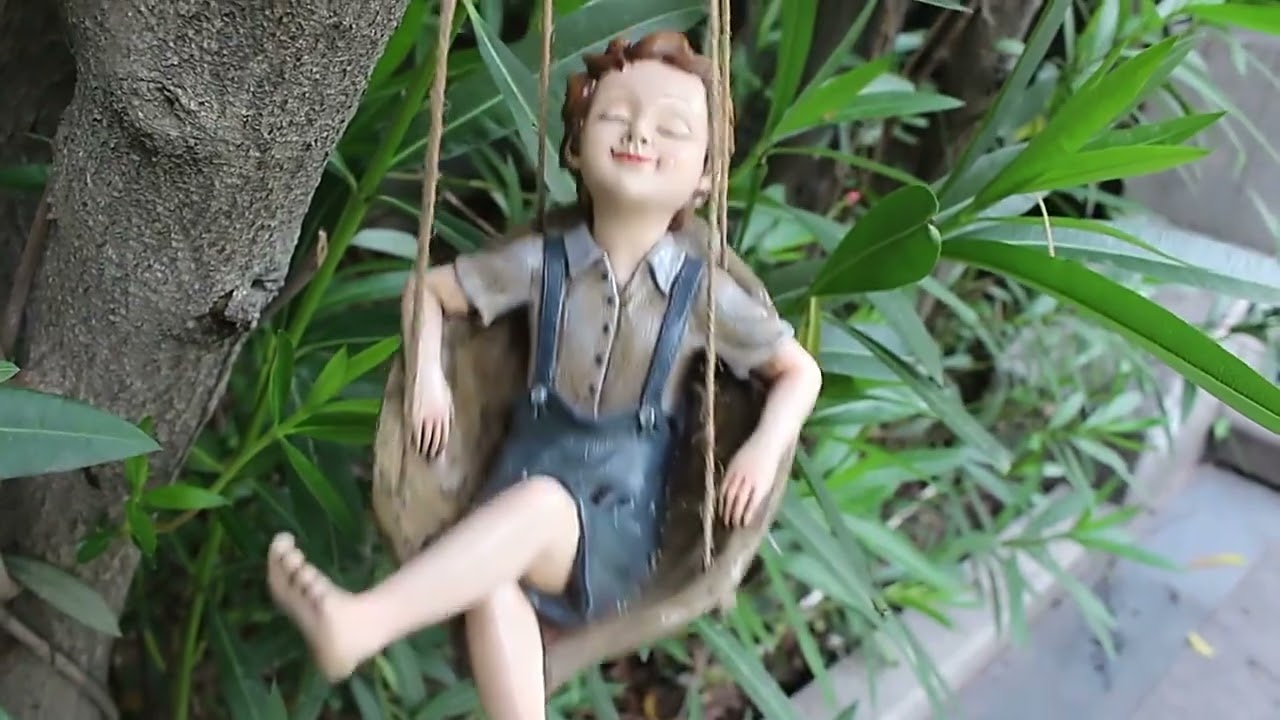 Resin Boy Hanging Statue Swing Boy Ornaments Statue Handmade Garden Decoration Decorative Office Mod