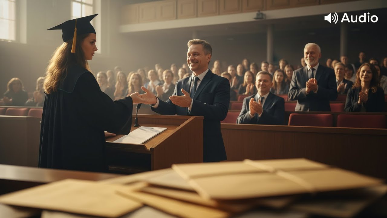 W dniu dyplomu podziękowała ojczymowi, a prawdziwy ojciec wstał i klaskał, myśląc, że to dla niego..