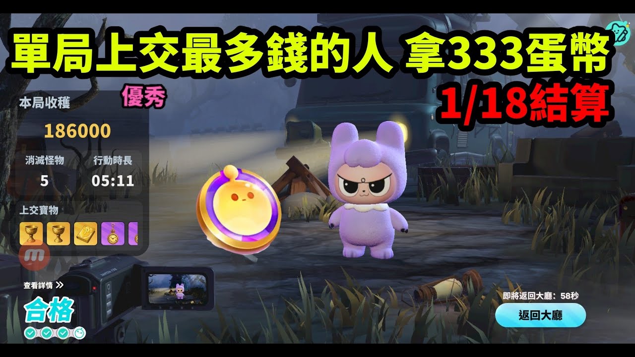 【蛋仔派對】單局上交最多錢的人 拿333蛋幣 1/18截止