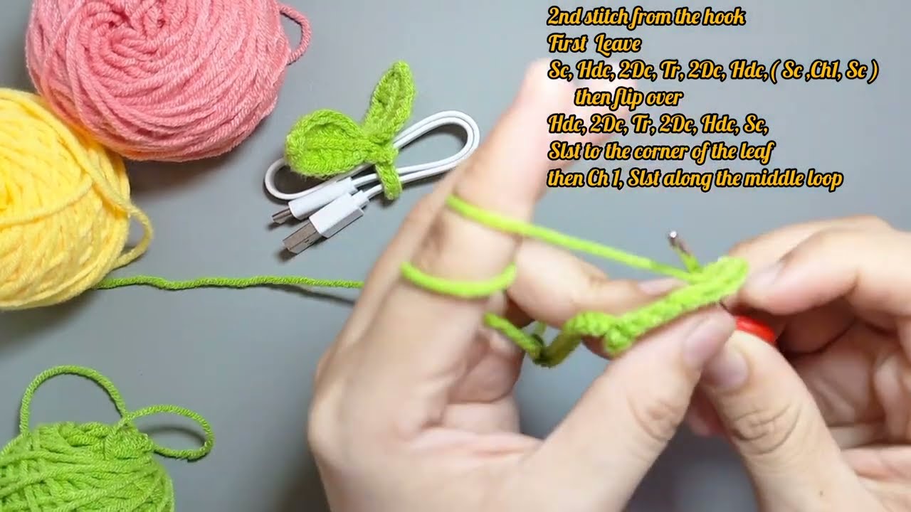 Crochet Leaf Sprouts Cord Tutorial 🌱 Easy DIY Pattern for Beginners
