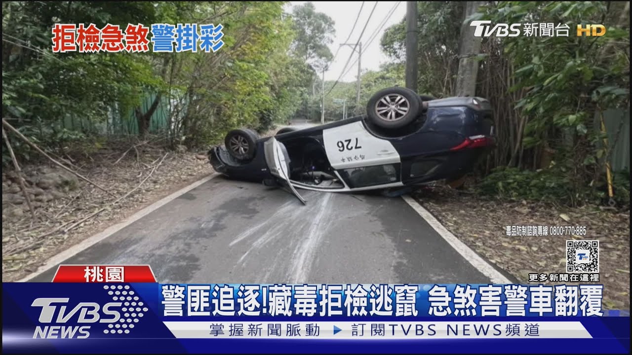 警匪追逐! 藏毒拒檢逃竄 急煞害警車翻覆｜TVBS新聞 @TVBSNEWS01