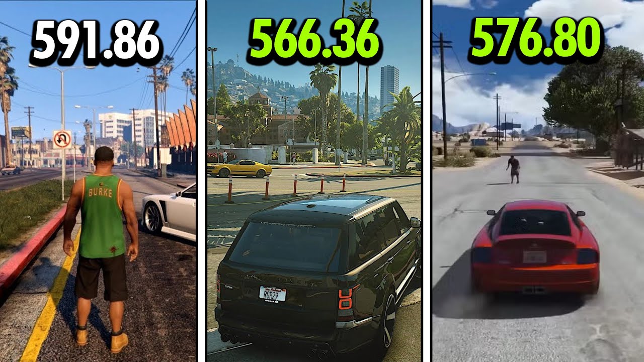 Лучший драйвер NVIDIA для GTA 5? 591.86 против 566.36 против 576.80 (протестировано)