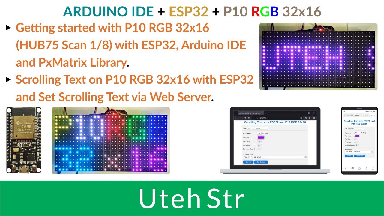 ARDUINO IDE + ESP32 + P10 RGB 32x16 (HUB75 Scan 1/8) + PxMatrix Library | P10 RGB 32x16 with ESP32