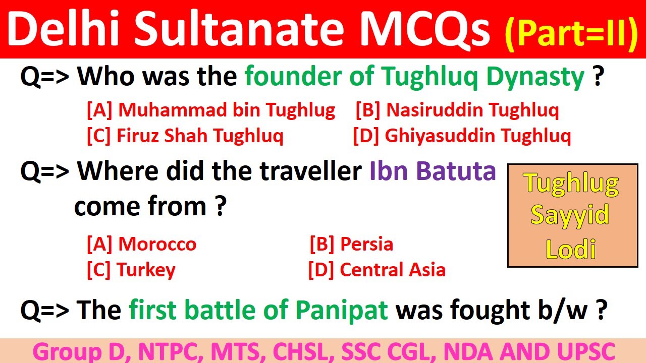 Delhi sultanate MCQs in English/ Delhi sultanate History MCQs/ Medieval Indian History MCQ/ Part II/