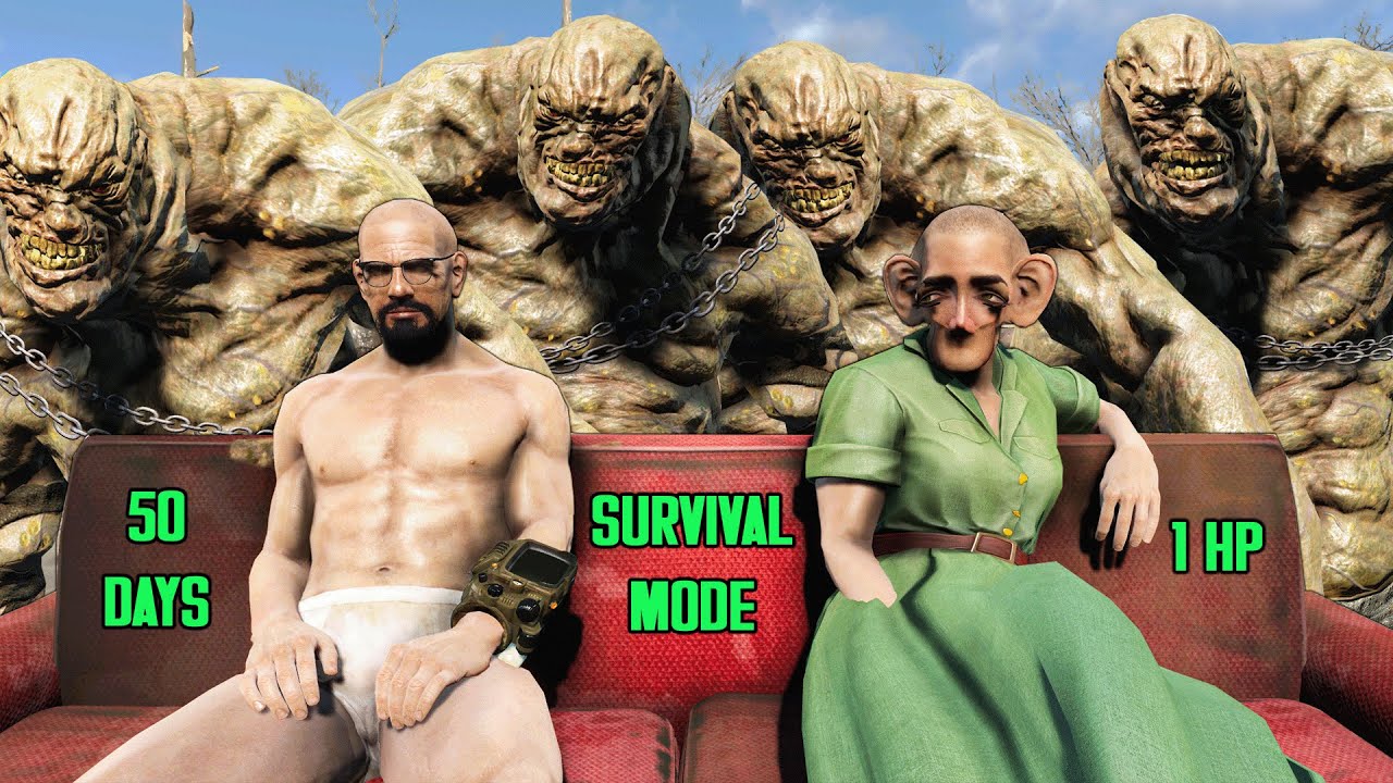 Surviving 50 DAYS With 1HP in Fallout 4 is AGONY!!
