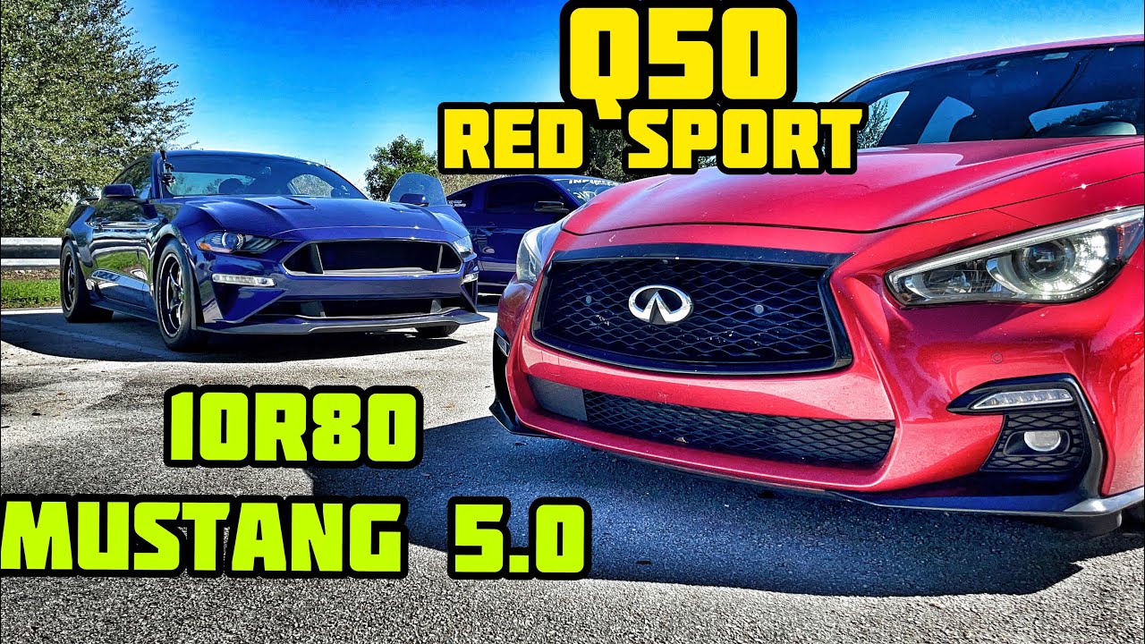 FASTEST Red Sport Q50 stock turbos VS 10 Speed Mustang 5.0 FBO e85
