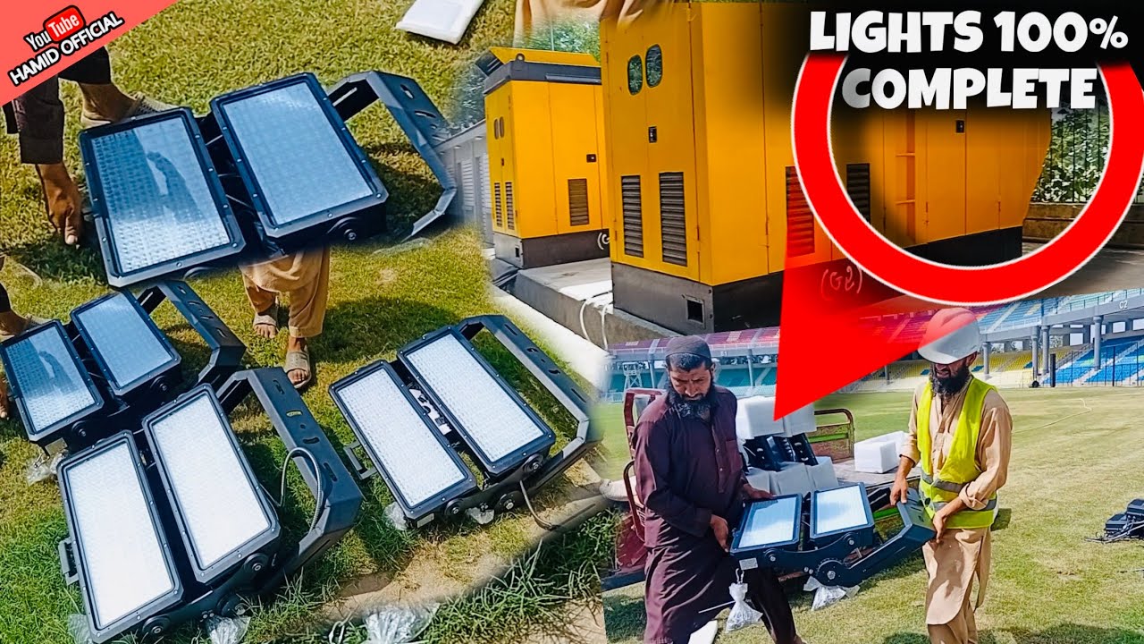 100% LIGHTS INSTALLATION 💥COMPLETE 💥at Peshawar cricket stadium ring of Fire lights latest updates 